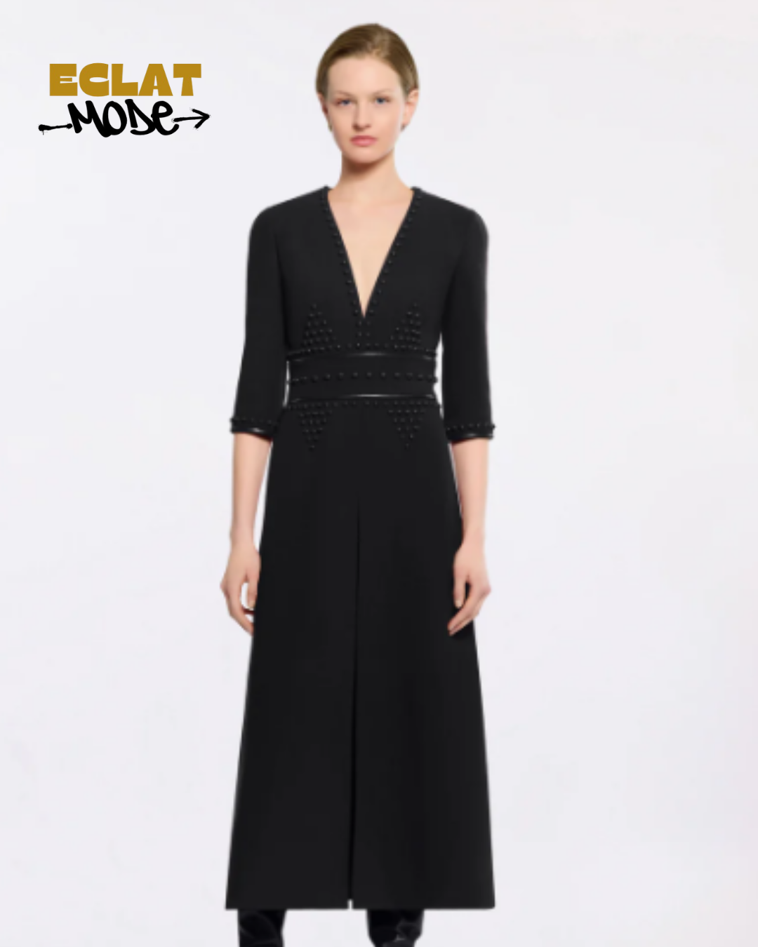 The Noir Grace Embellished Midi Dress