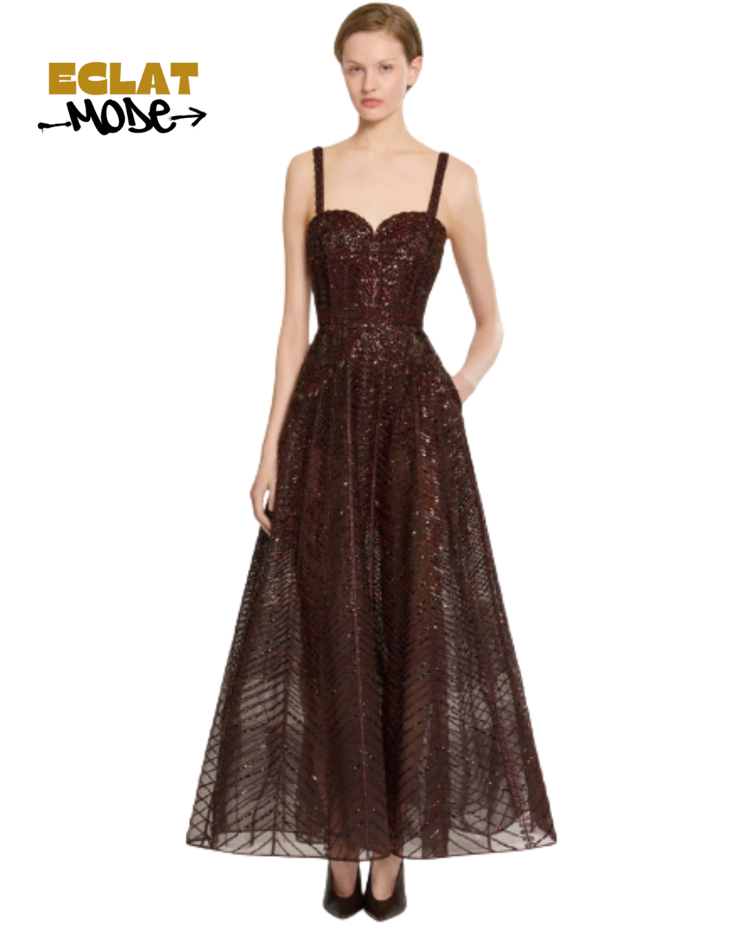 Bordeaux Radiance Sequin Mesh Gown