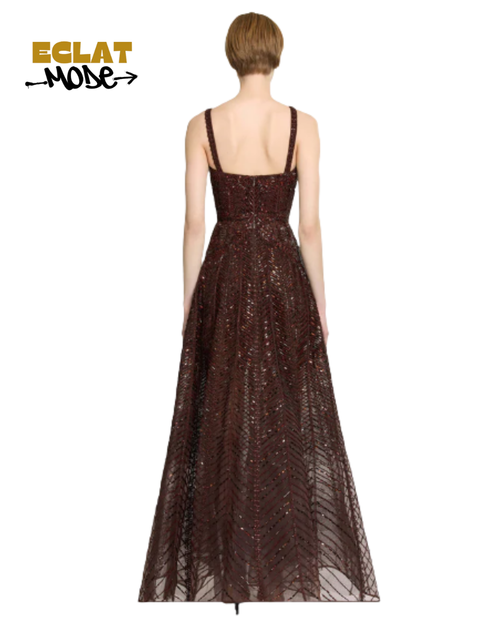 Bordeaux Radiance Sequin Mesh Gown