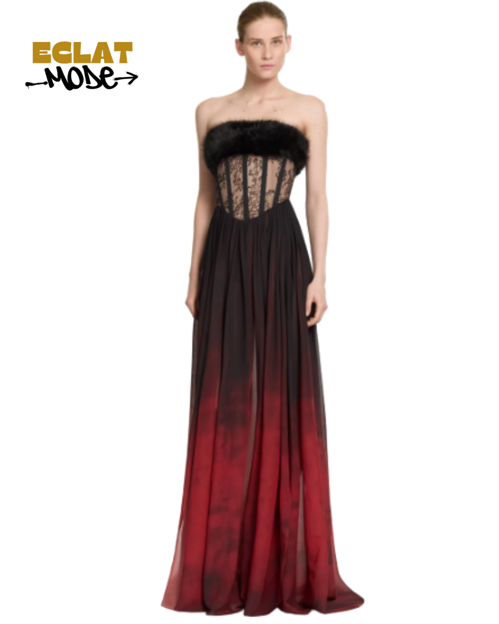 Noir Rouge Ombre Lace Corset Gown