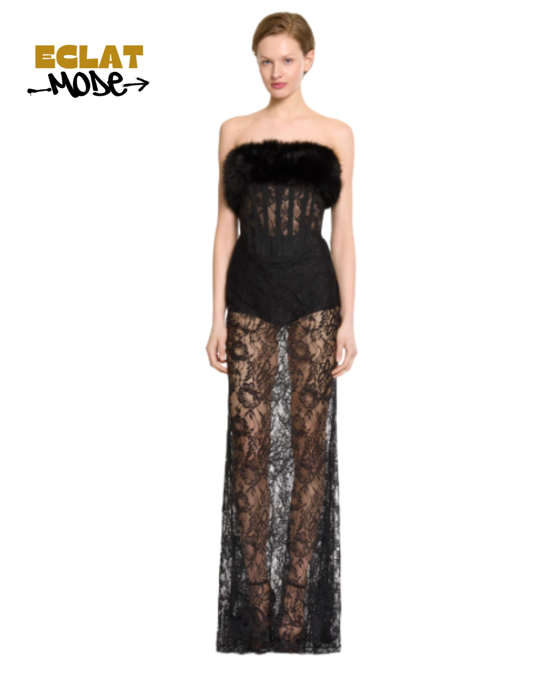 Midnight Allure Black Lace Corset Gown
