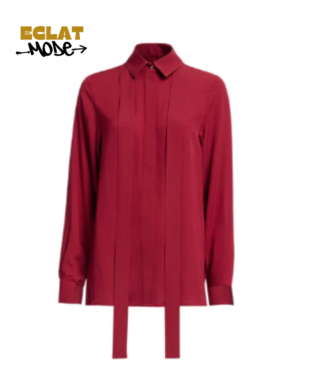 Crimson Poise Long Tie Silk Blouse