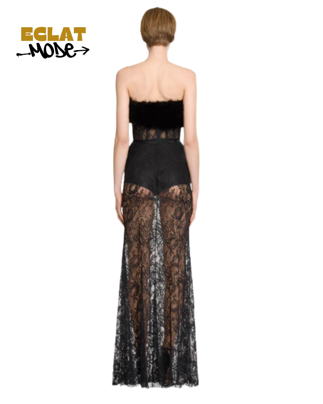 Midnight Allure Black Lace Corset Gown