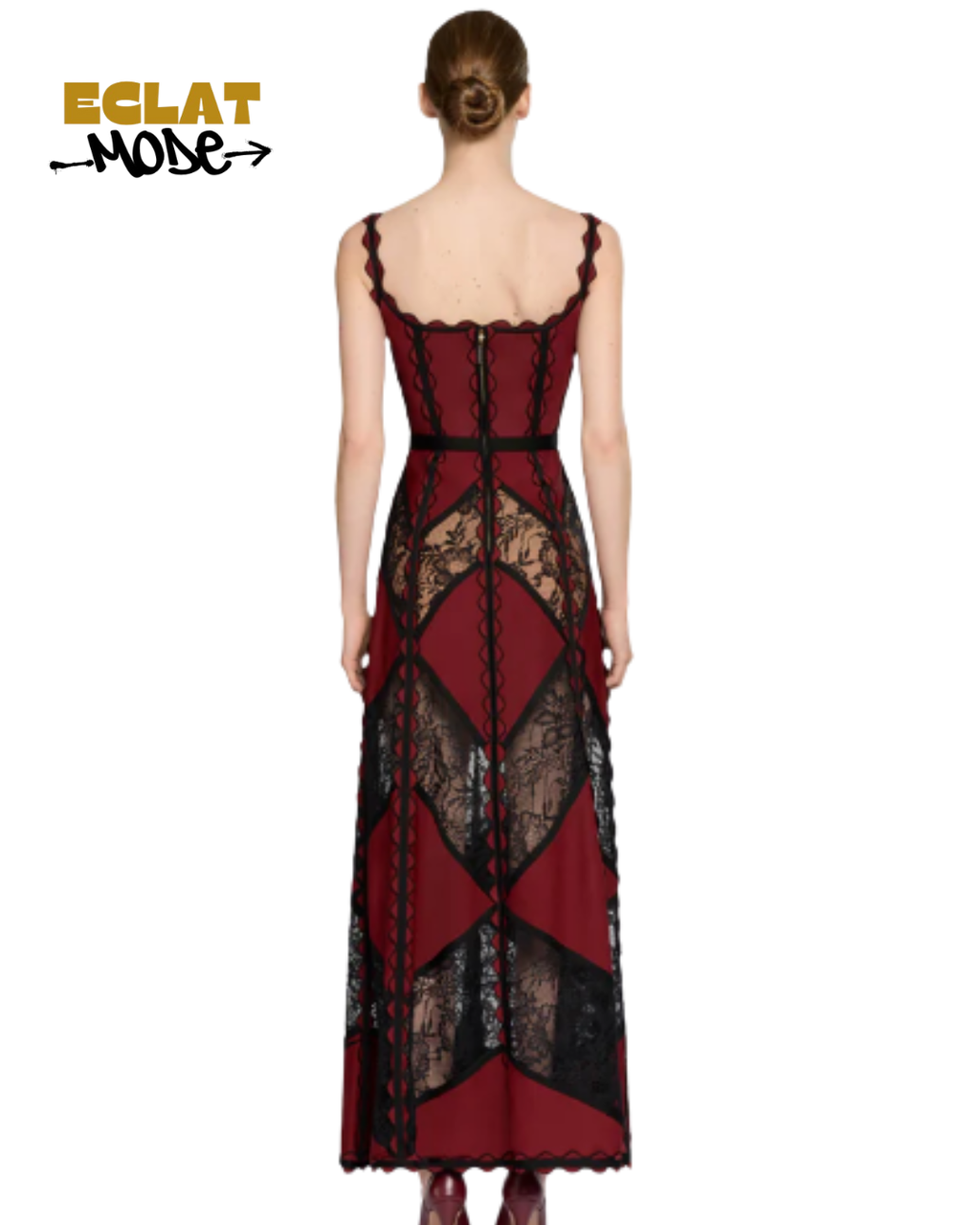 Crimson Noir Lace Mosaic Gown