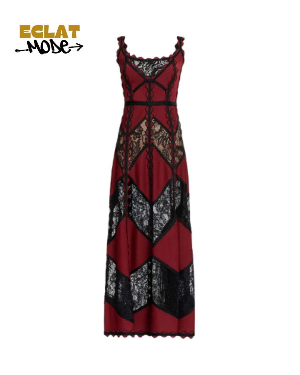 Crimson Noir Lace Mosaic Gown