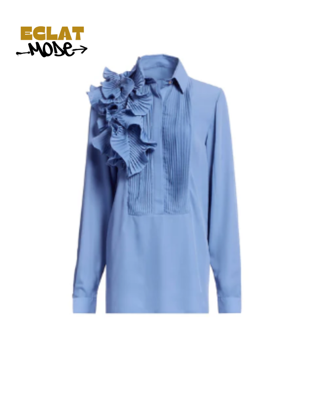 Azure Bloom Pleated Ruffle Blouse