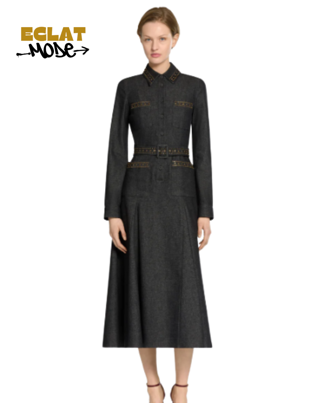 Charcoal Luxe Belted Midi Dress