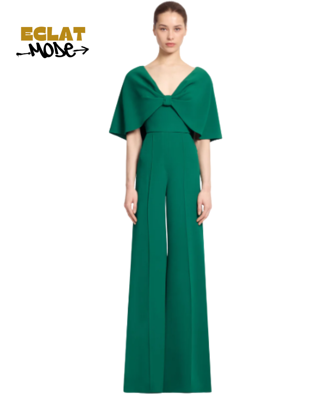 Emerald Grace Bow-Detail Wide-Leg Jumpsuit