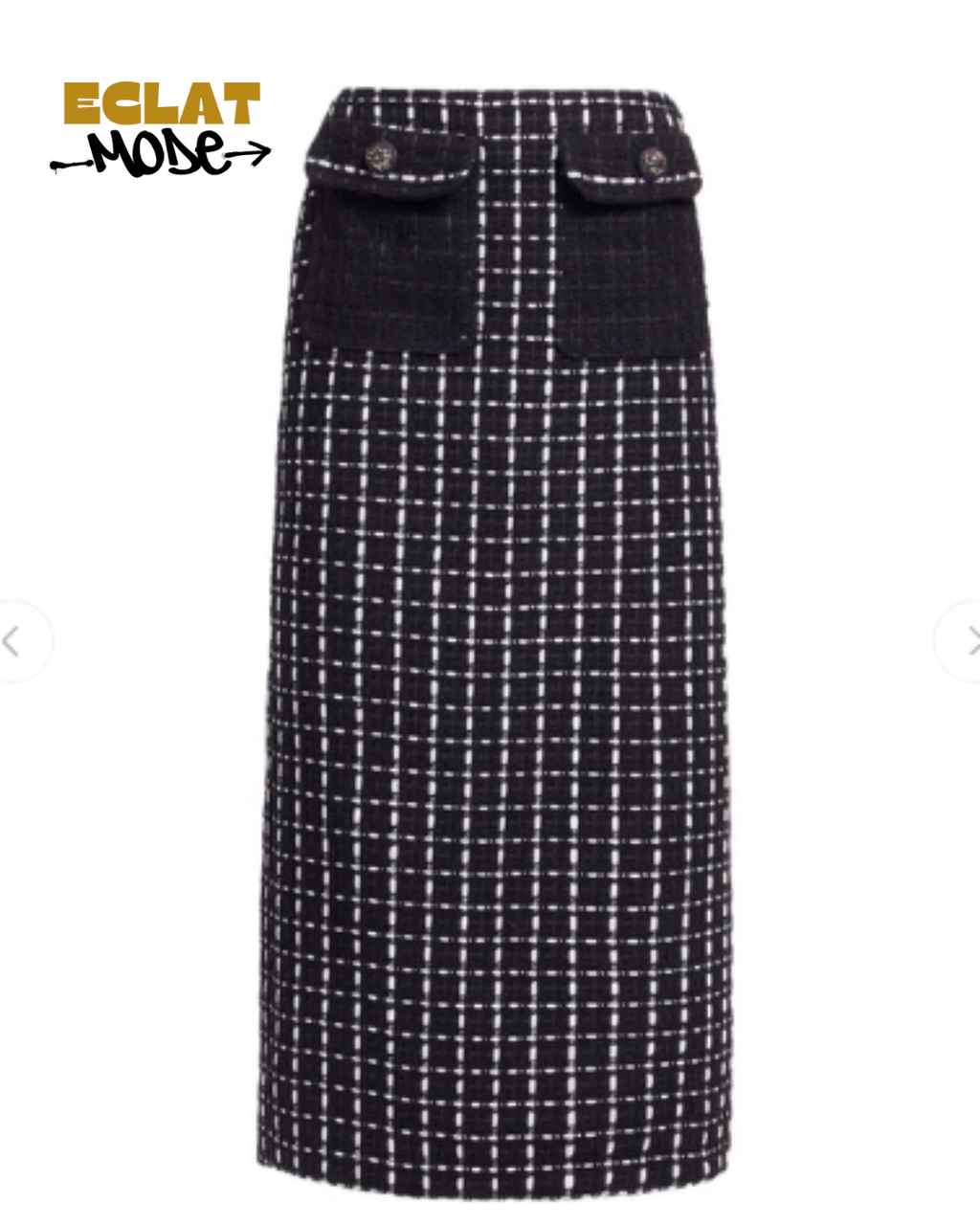 Midnight Check Tweed Midi Skirt