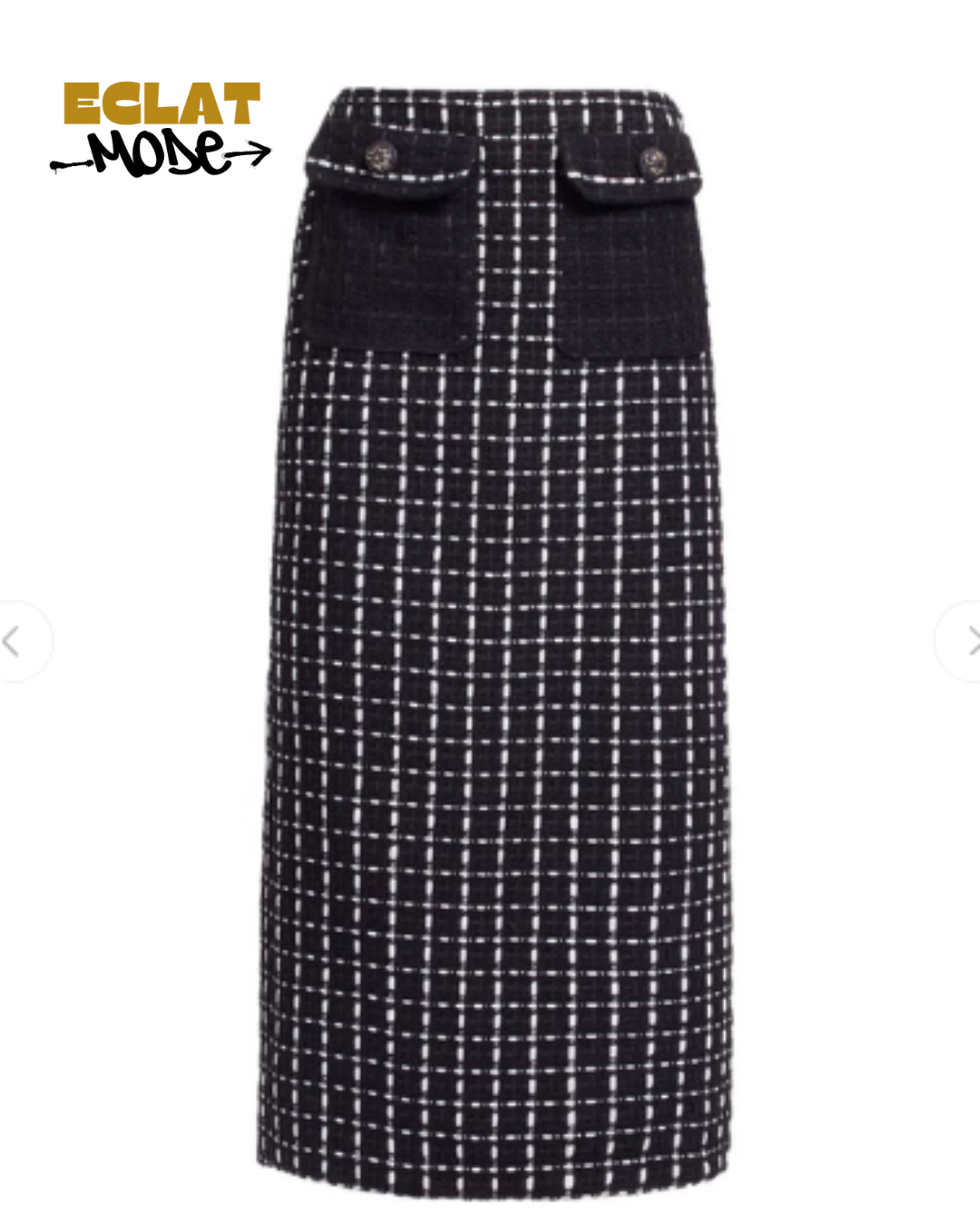 Midnight Check Tweed Midi Skirt