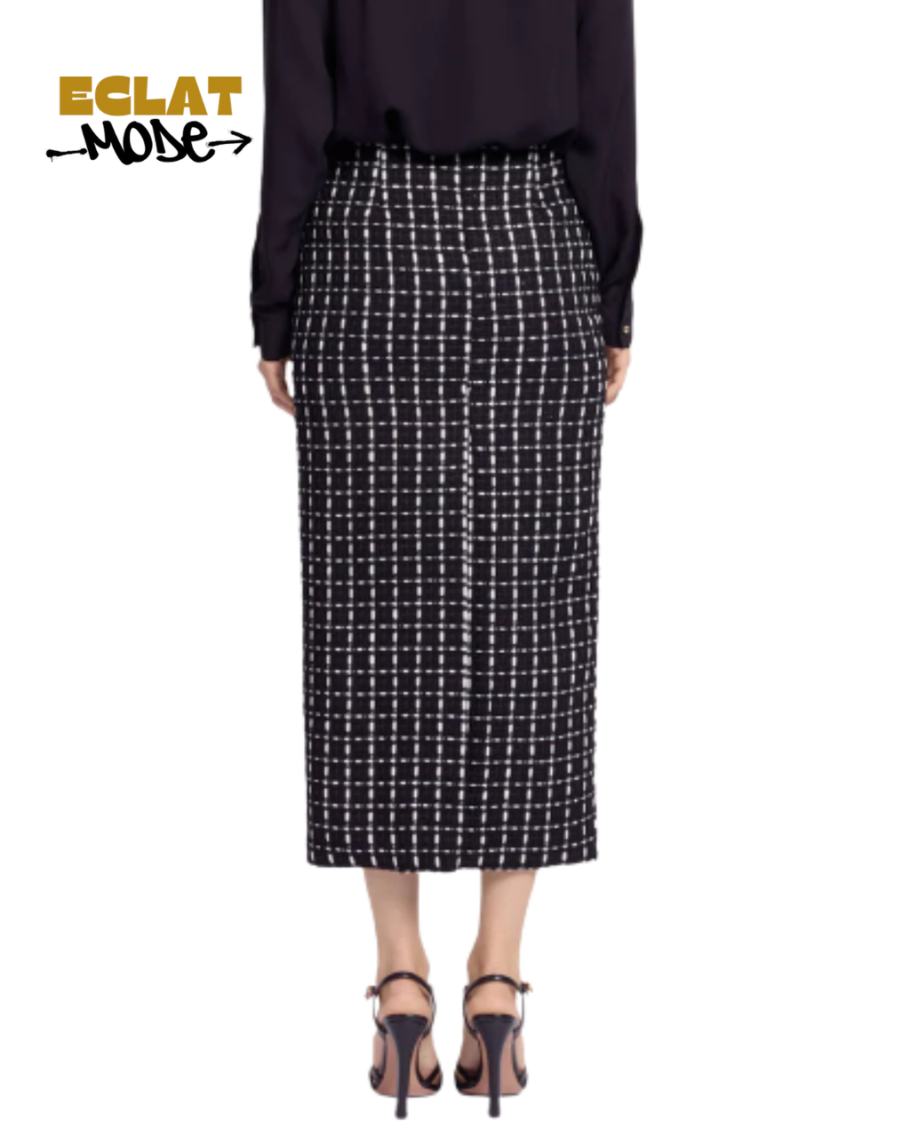 Midnight Check Tweed Midi Skirt