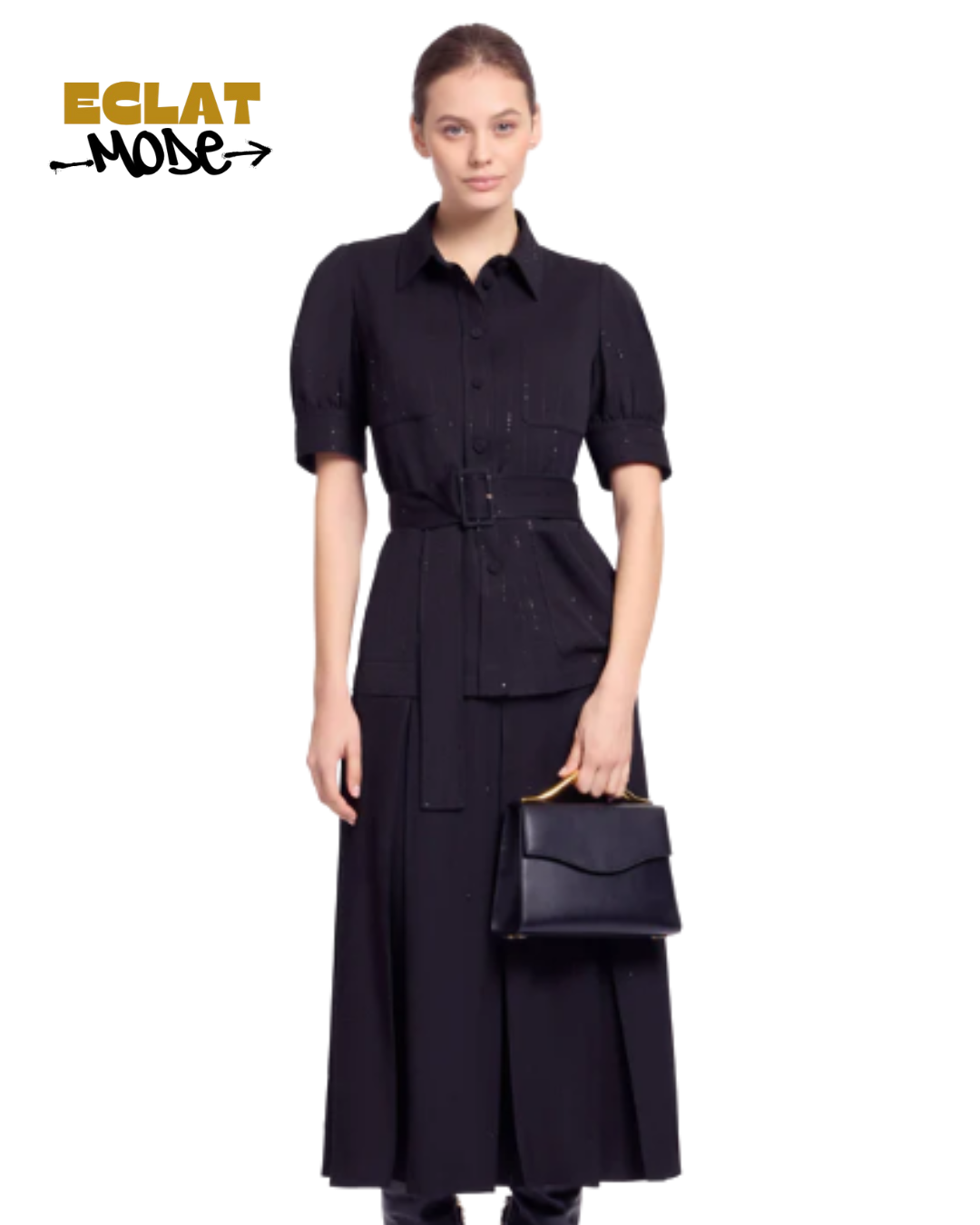 Noir Pleated Elegance Midi Skirt