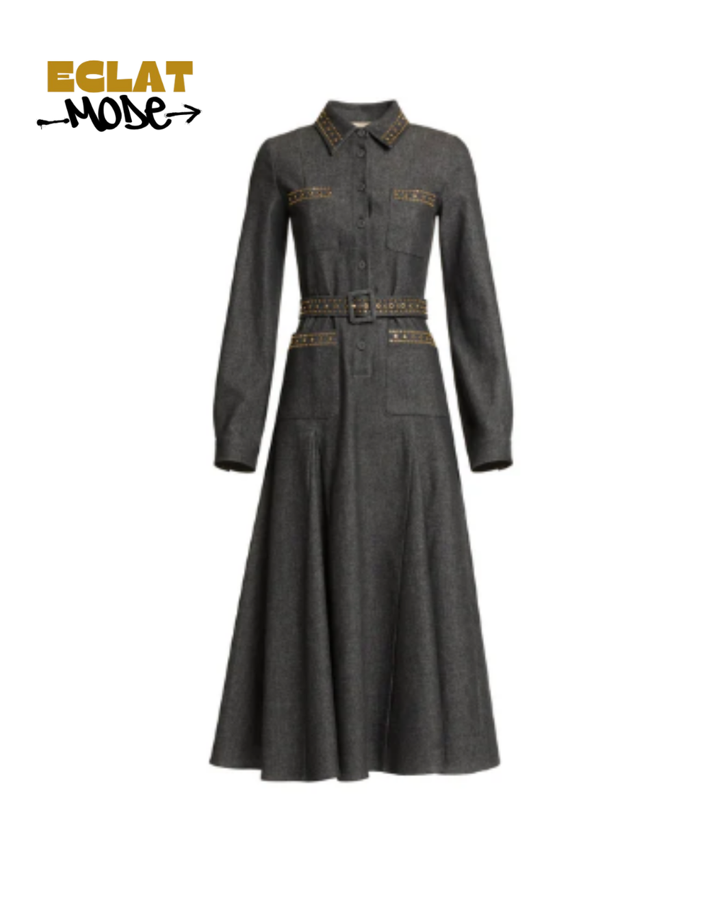 Charcoal Luxe Belted Midi Dress