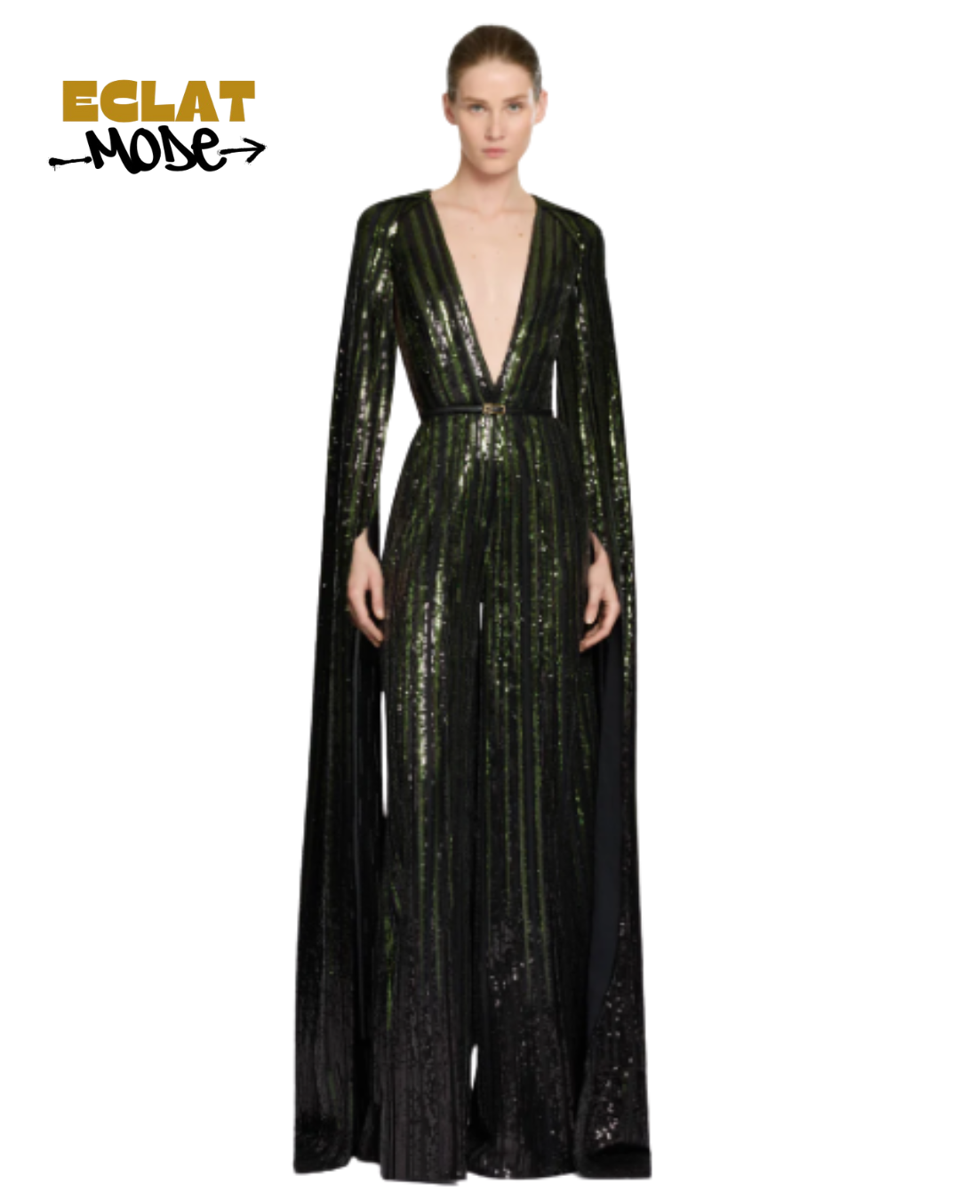 Midnight Enchanté Sequin Cape Gown
