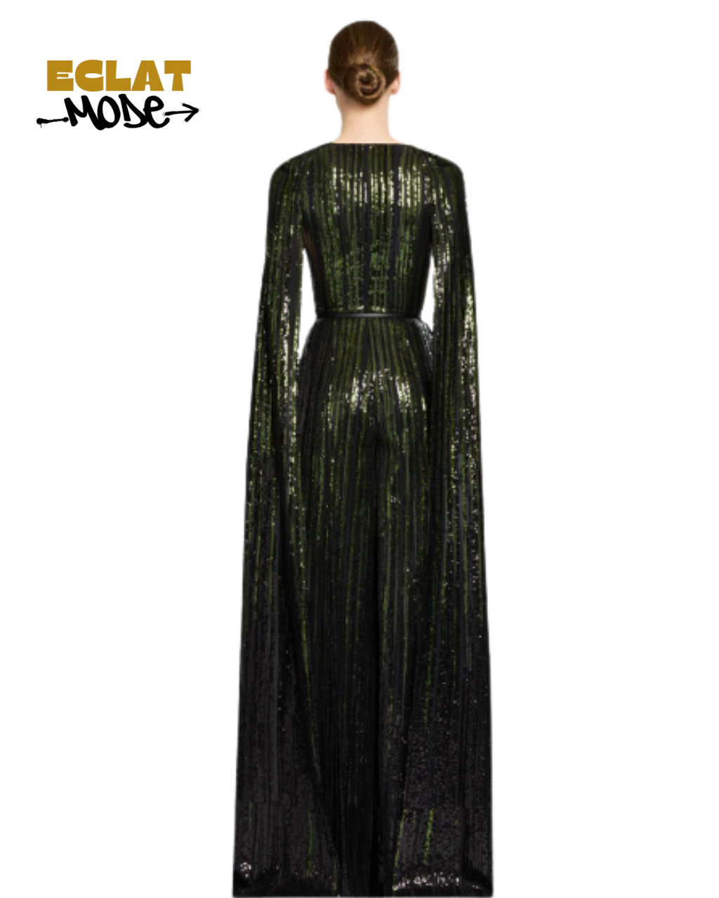 Midnight Enchanté Sequin Cape Gown